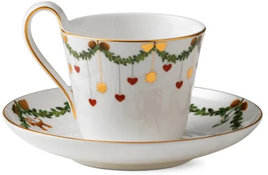 Royal Copenhagen Stjerne Riflet Joulu korkea kahvikuppi ja lautanen - 24 cl