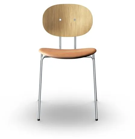 Sibast Furniture Piet Hein ruokapöydän tuoli kromi tammi ja konjakinvärinen nahka