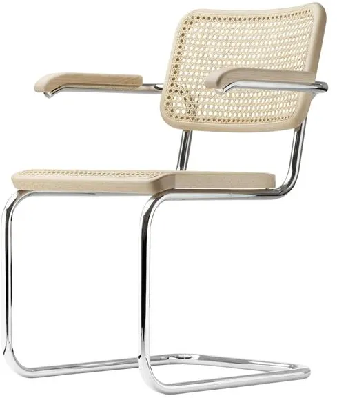 Thonet S 64 V vapaasti kannatettu ruokapöydän tuoli käsinojilla kromi/pyökki